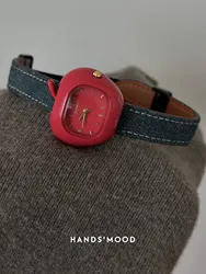 Red Watch with Denim Blue Design Stylish Compact Luxe-Inspired with Magnetic Clasp A Fashionable and Unique Timepiece for Women