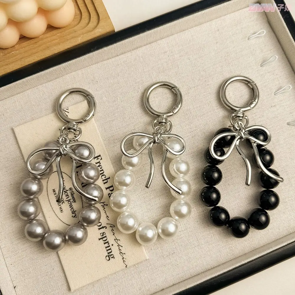 

Fashion Beaded Phone Lanyard Chain Pendant Bowknot Charm Key Ring Pearl Hoop Bag Decoration Pendant