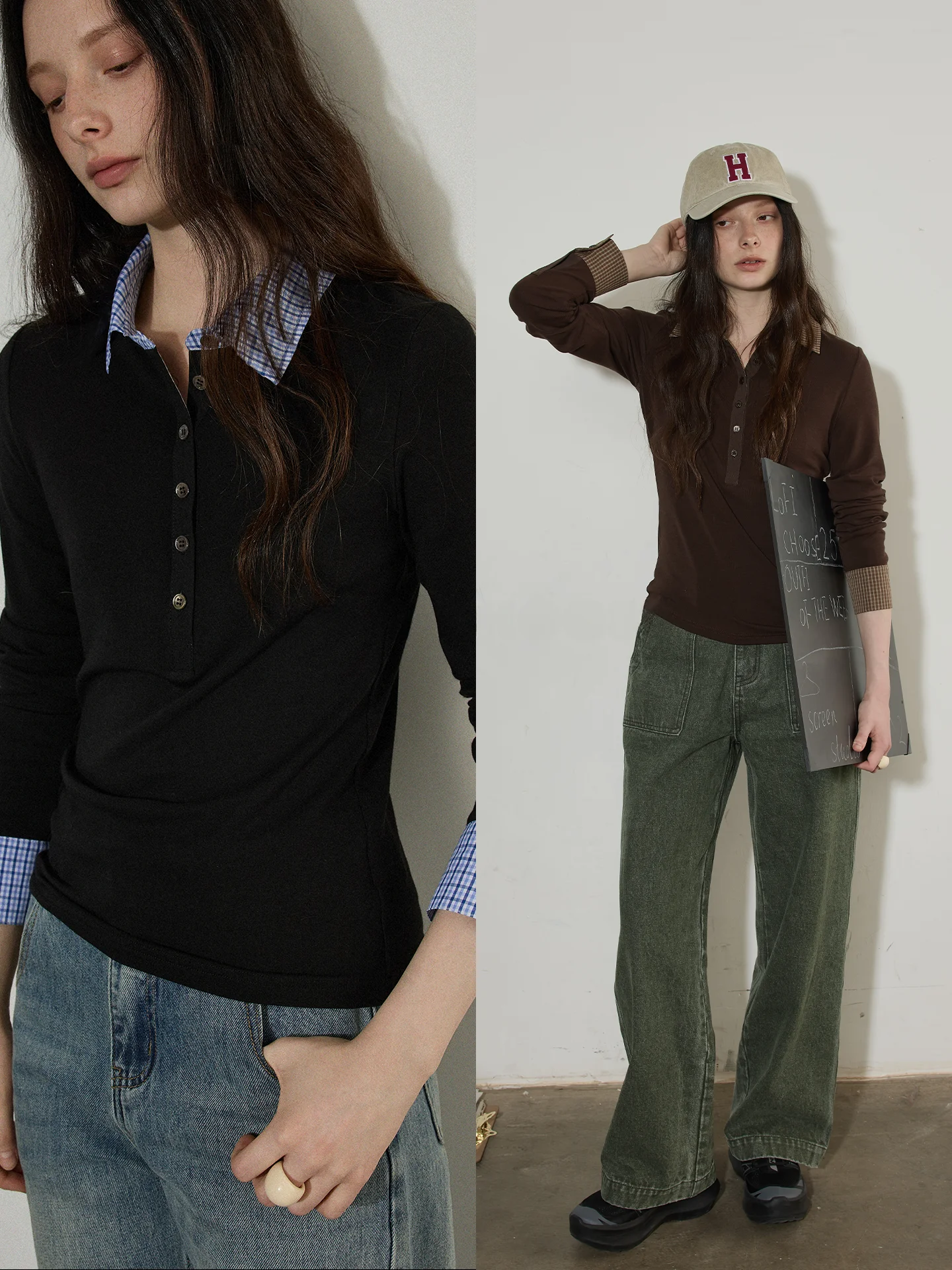 

Новая женская весенняя трикотажная кофта в стиле ретро с контрастными цветами, приталенная, эластичная, с длинным рукавом и воротником, в клетку