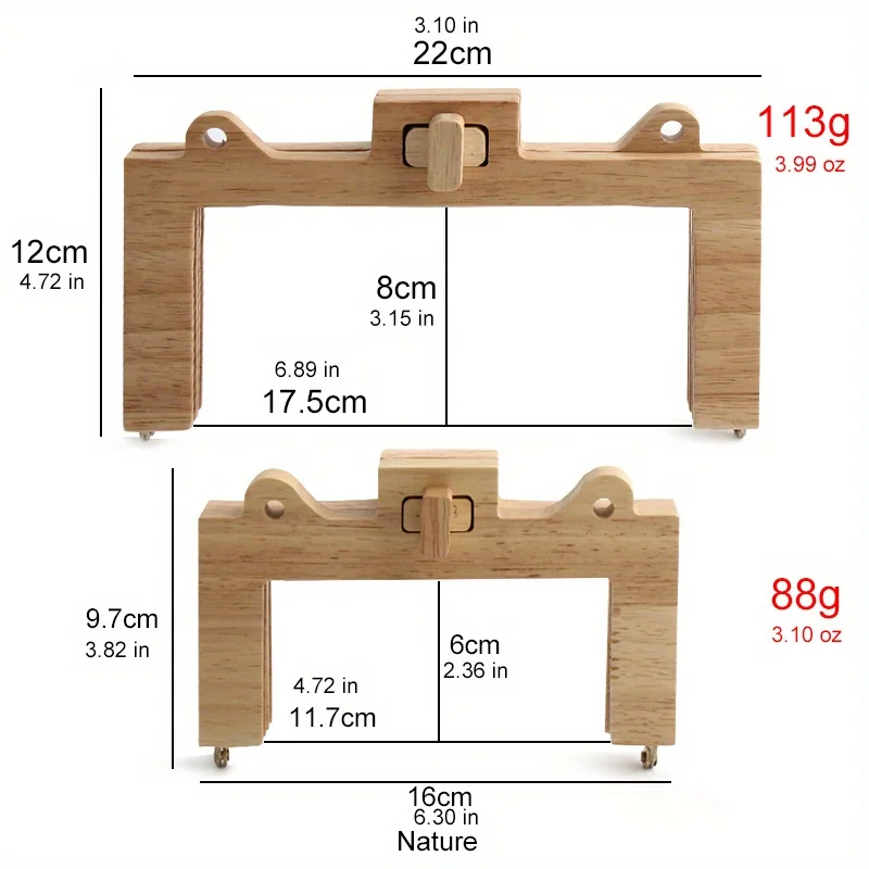 1PC Vintage Square Wooden Half Circle Handbag Handle Natural Solid Wood Wallet Simple Handle Replacement Kiss Lock Frame