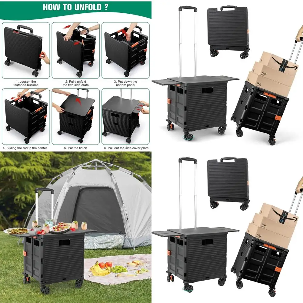 

Portable Folding Utility Cart with Magnetic Lid, Rotating Wheels, 176lbs Capacity for Various Uses