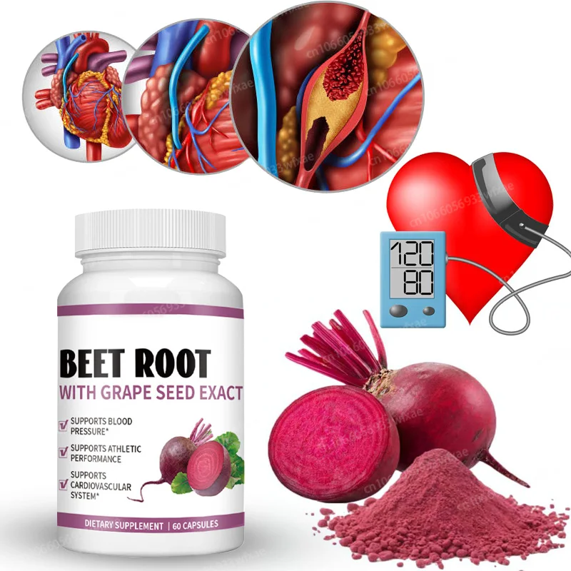 Beet Root Capsules 1000mg with Grape Seed Supports Healthy Blood Circulation & Heart Healthy Energy