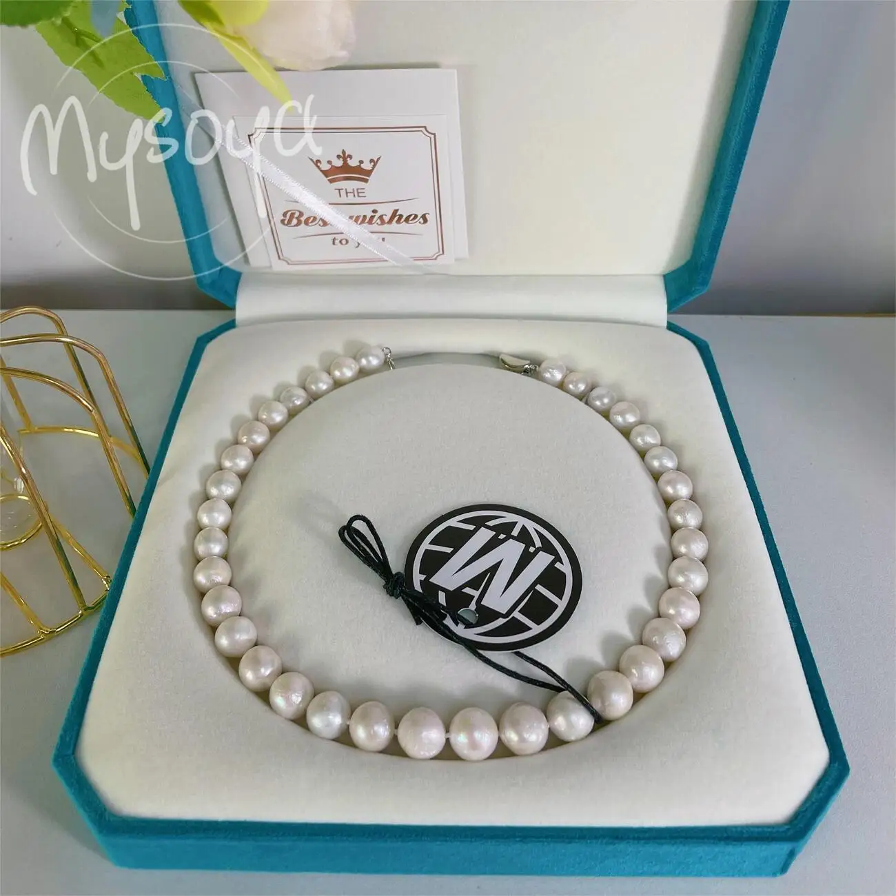 

MYSOYA 10-11mm White Freshwater Pearl Bead Necklace With Gift Box Unisex Jewelry Perfect For Wedding Birthday Christmas