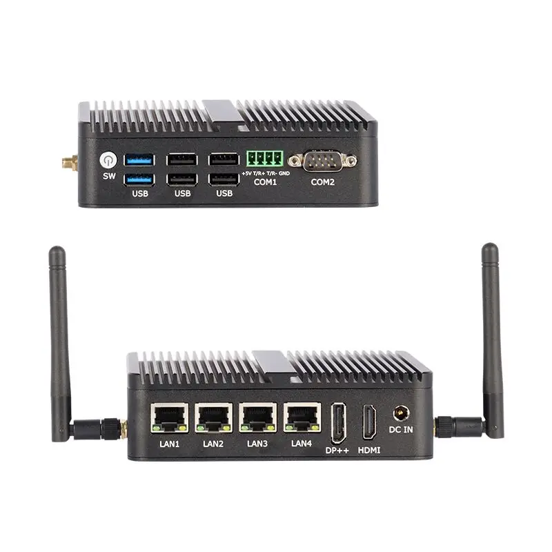 Intel N100 4xi225 2.5G Lan Mini Pfsense Firewall PC HD DP Celeron J4125 OpenWrt Mini computer industriale senza ventola RS232 RS485 4G