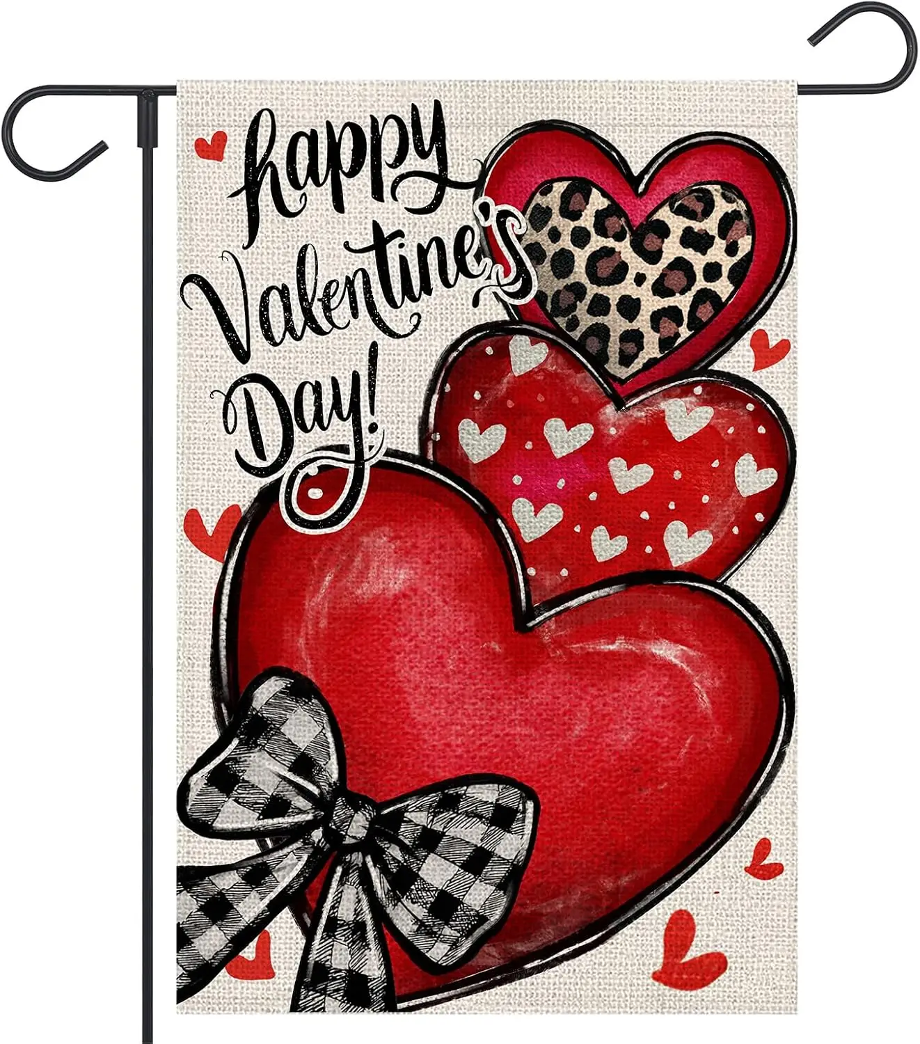 Happy Valentines Day Garden Flag 12x18 Inch Double Sided Love Hearts Bow Outside Decorative Burlap Flag for Holiday Yard Out EEZ