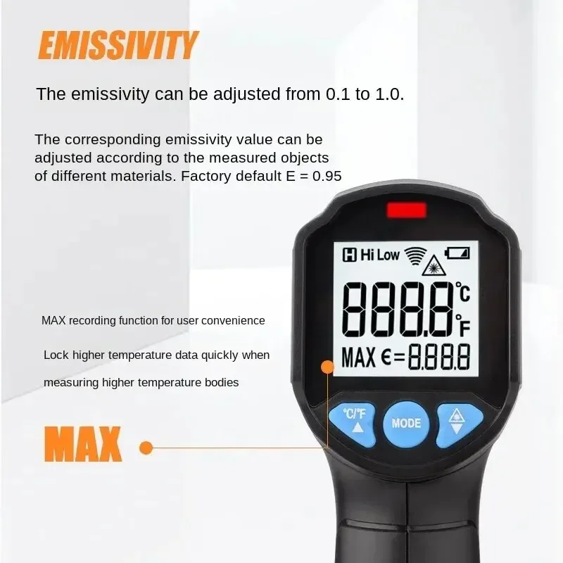 AN380 Infrared Thermometer Industrial High-precision Temperature Measuring Gun Oil Temperature Gun Kitchen Baking