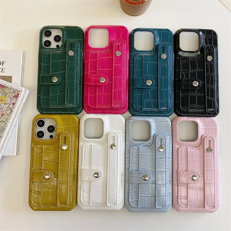 

Luxury Business pu leather with card wristband case For iPhone 16 12 14 13 11 15 Pro Max 16 Plus Fashion Funda For Man and Women