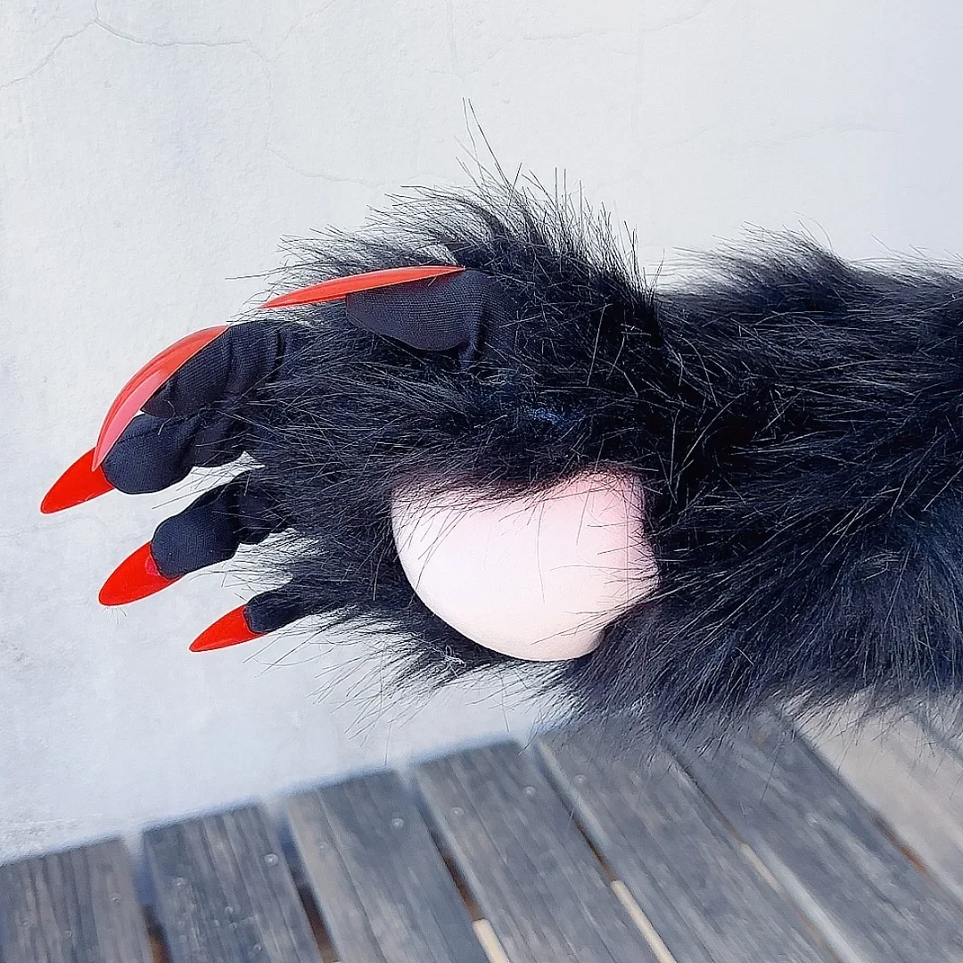 Fursuits Paw Kigurumi Cat Paw Cosplay Ghost Long Nail Punk Horror Claw Furry Gloves  Animal  Halloween Gloves Bleep Sound