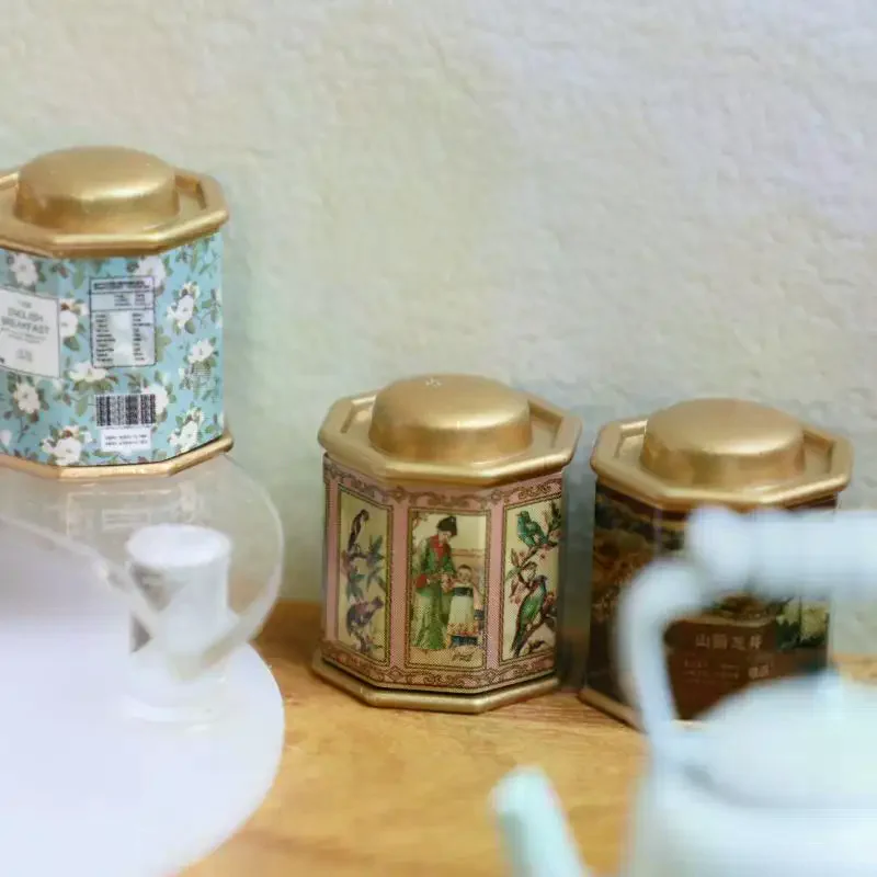 1/12 casa de muñecas en miniatura, lata de café, lata de té, modelo de artículo de simulación, adorno, Mini juguetes, muebles, accesorios para decoración de casa de muñecas