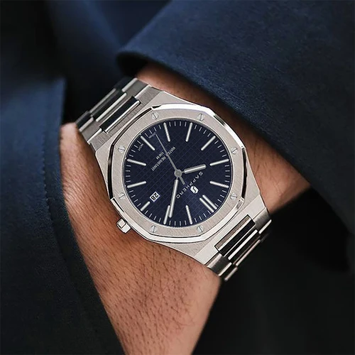 Imagen 2 del producto Reloj SAPPHERO para hombre, correa de acero inoxidable, diseño resistente al agua, calendario automático, regalos festivos, exquisito reloj con caja de regalo