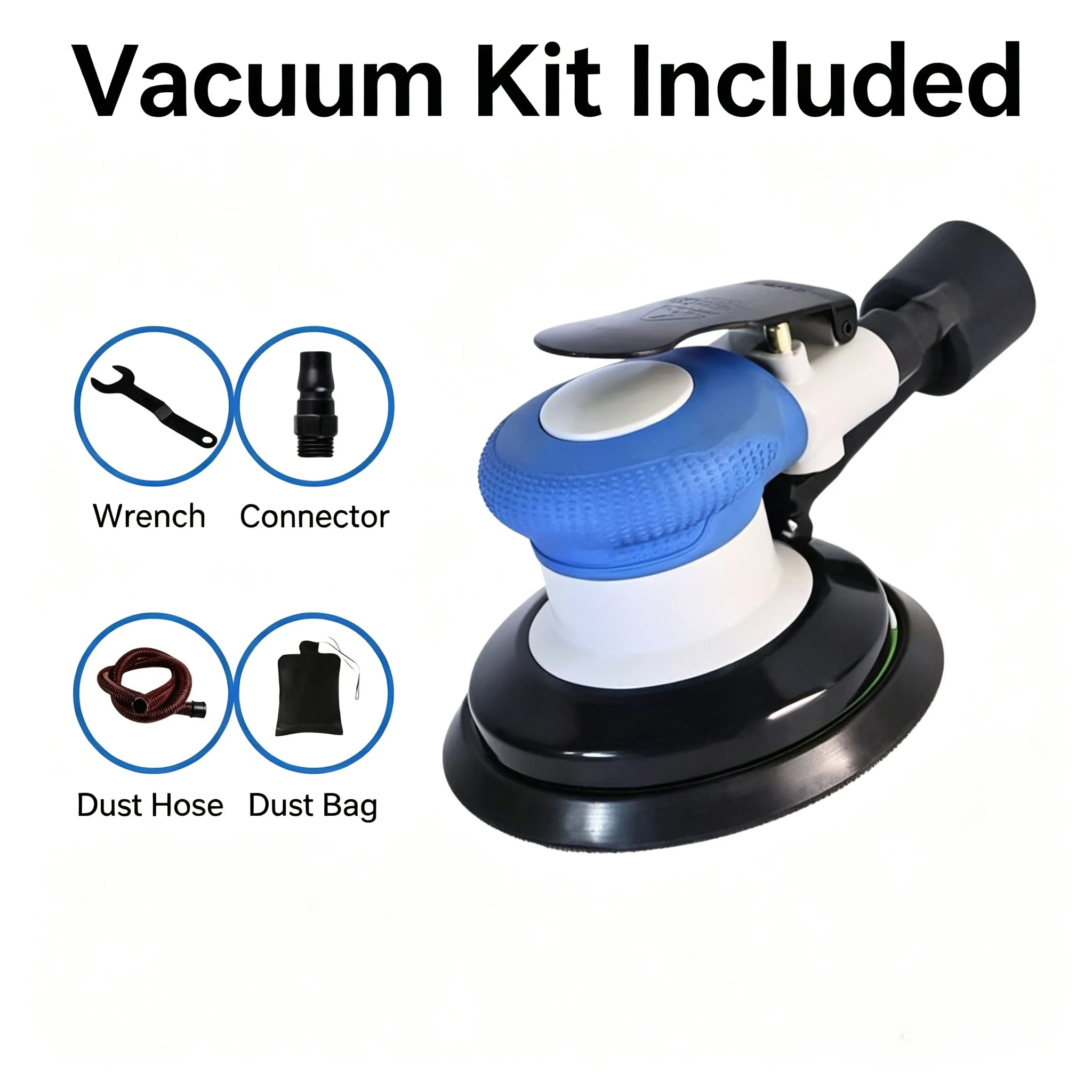 Industrial Pneumatic Polisher Grinder 5/6 Inch Dust Free Vacuum Sander For Car Waxing Metal Wood Finishing High-Speed Air Tool