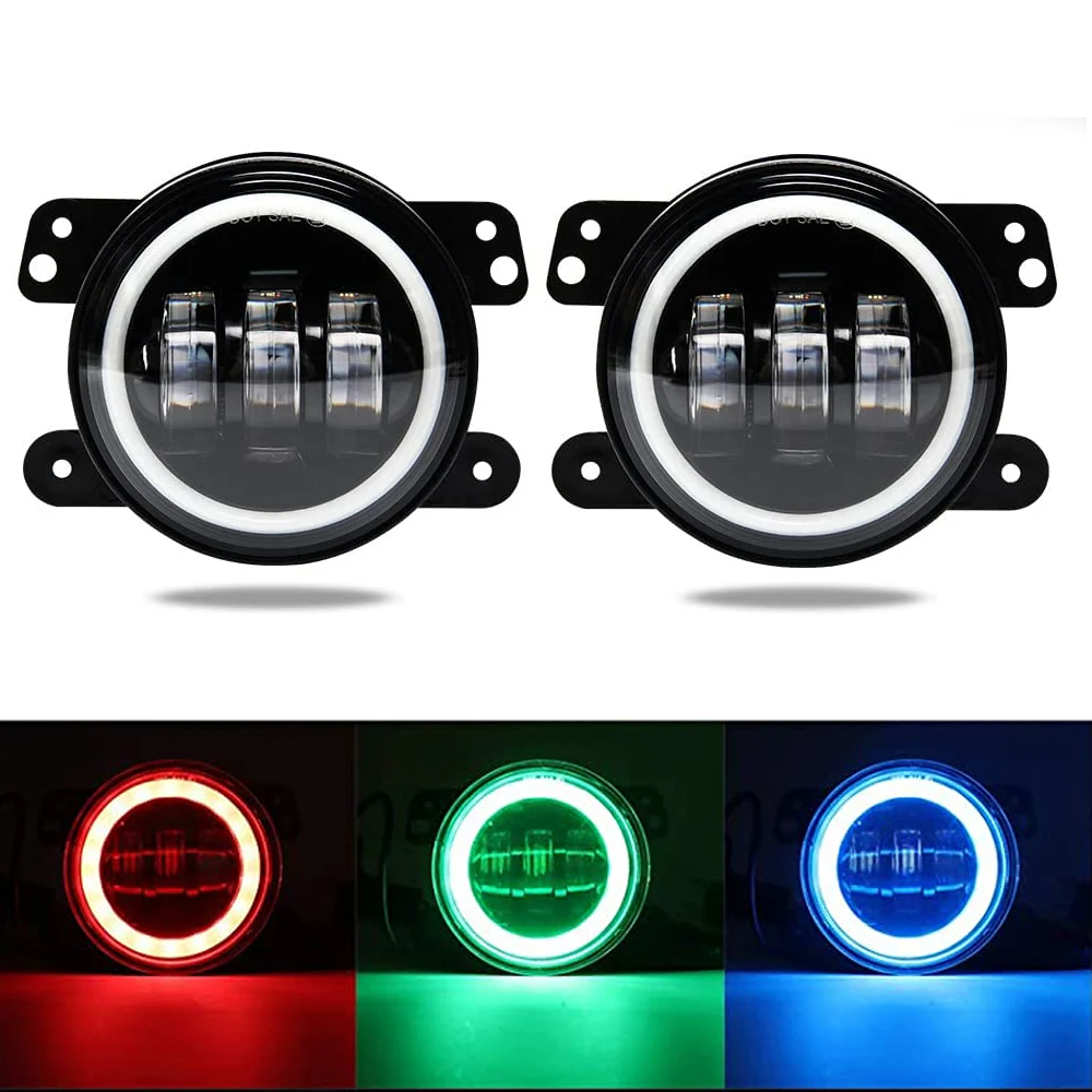 

RGB Led Fog Light DRL Turn Signal Lamp 4 Inch Car Offroad Driving Bulb with Halo Angle Eye for Jeep Wrangler JK JKU 2007-2018