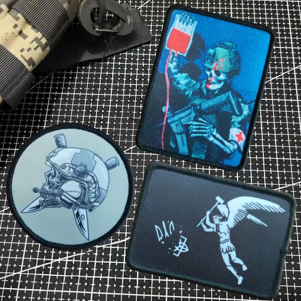 

Blood Transfusion Skeleton Warrior Printing Patch Angel of JusticeTactical Morale Badge Backpack Decorative Patches for Clothing