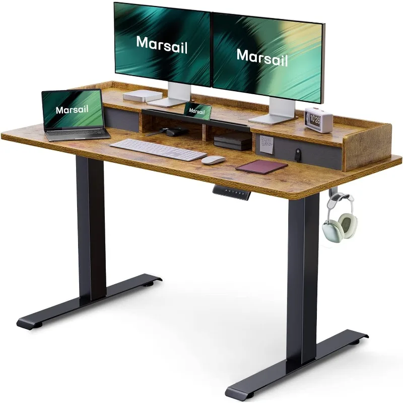 

Marsail Electric Standing Desk with Dual Drawers, 55 x 24 Inches Height Adjustable Desk with Storage Shelf,new