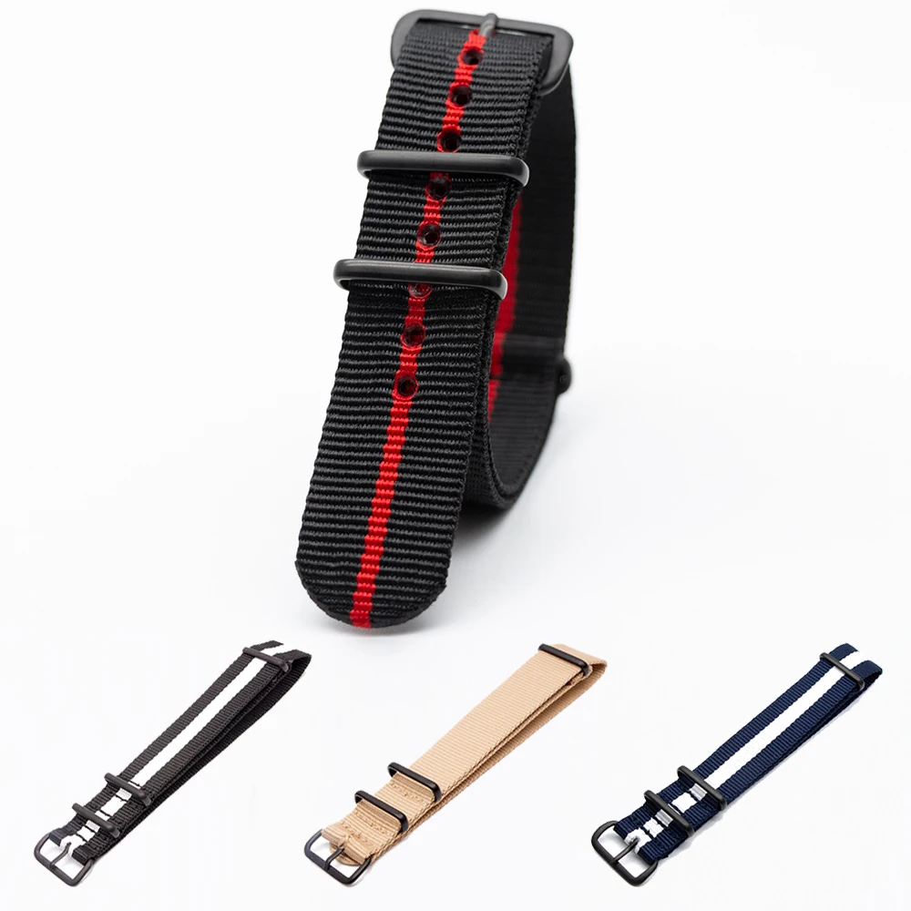 

Soft Breathable Nylon Strap Watch Replacement Belt 18mm 20mm 22mm 24mm 2 Black 1 Red Sports WatchBand For Adjustable Buckle