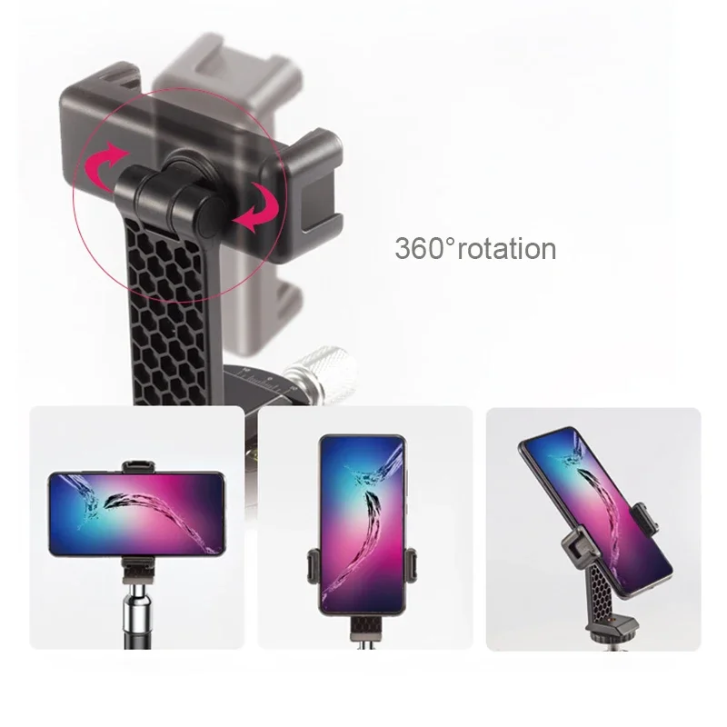 360° Rotatable Phone Holder Tripod Mount With Cold Shoe For Mic Light Phone Clip For iPhone 13 Pro Max Smartphone