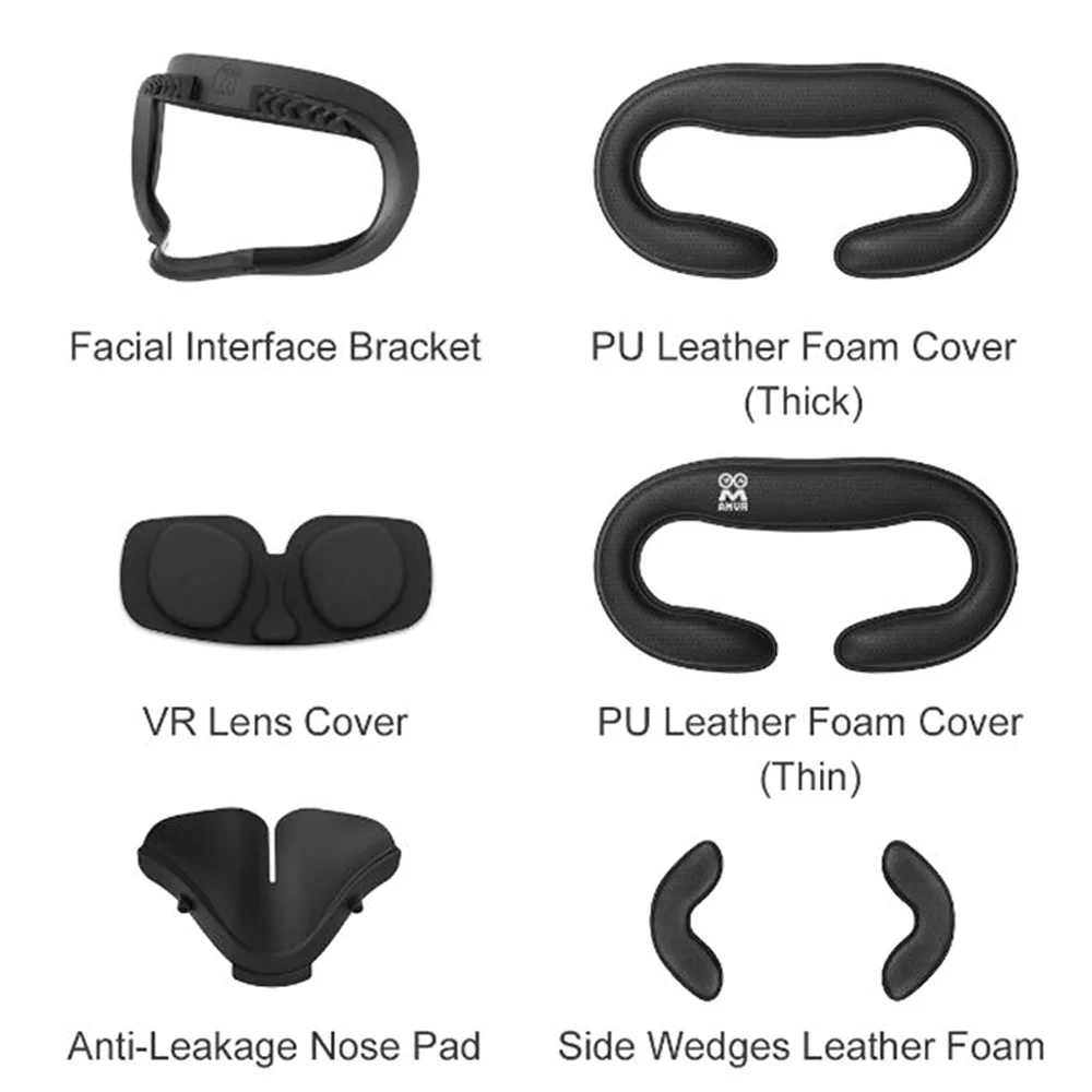 AMVR 7-In-1 Face Cover for Oculus Quest 2 Facial Interface Bracket PU Leather Foam Cushion Eye Pad Replacement Face Mask Part