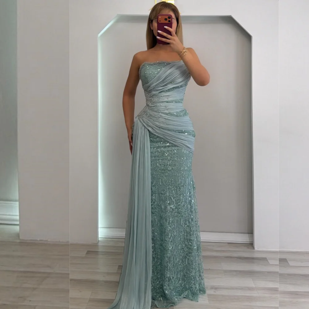 Maßgeschneidertes Luxuriöses Trägerloses Funkelndes Abendkleid Spitzen-Trompeten-Ballkleid Langes Kleid Exquisites Partykleid Charmant