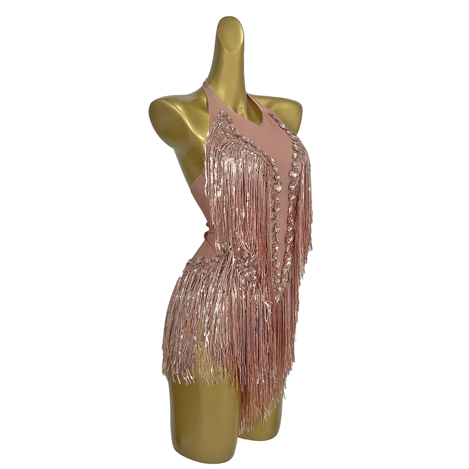 Shuye Champagne Fringed Latin Dance Talent Performance Suit Female Group Backing Dance Leotard Nightclub Performance Jumpsuit