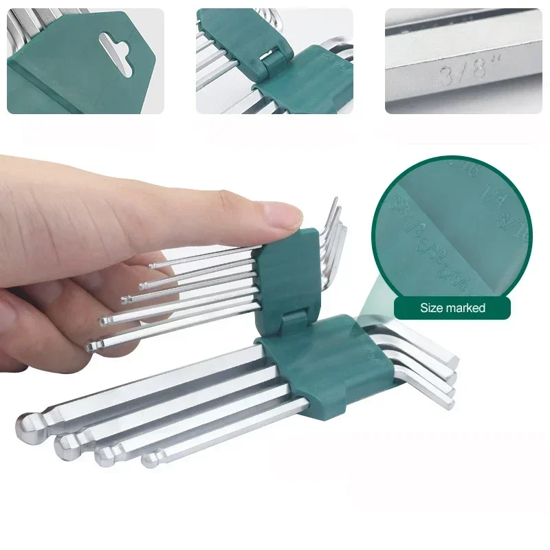 Inch Allen Wrench Set Hex Ball Head Portable Bicycle Repair Hand Tools Screwdriver Tip 1/16 To 3/8 L Shape Short Arm Tool