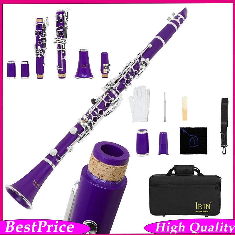 

IRIN B♭ Clarinet for Beginners – 17 Keys 6 Rings ABS Body with Double Regulator & White Copper Keys Complete Starter Kit