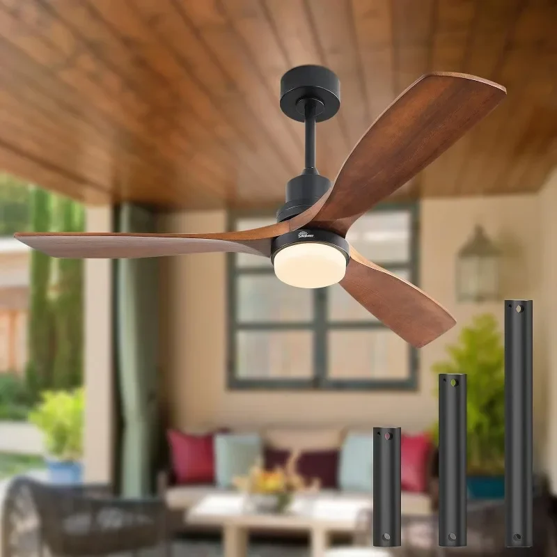 

Sofucor 52 Inch Ceiling Fans with Lights and Remote Control, 3 Down Rods Outdoor Ceiling Fan with Light, Dimmable LED Light