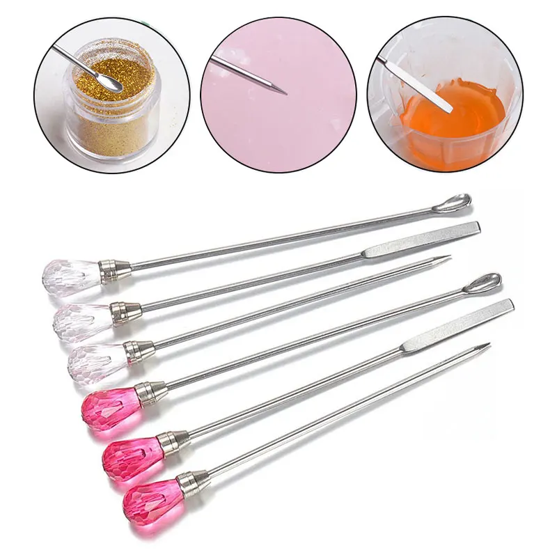 3 pçs ferramenta de haste de agitação da arte do prego aço inoxidável pó acrílico líquido gel polonês colher espátula pino vara fundação ferramenta mistura