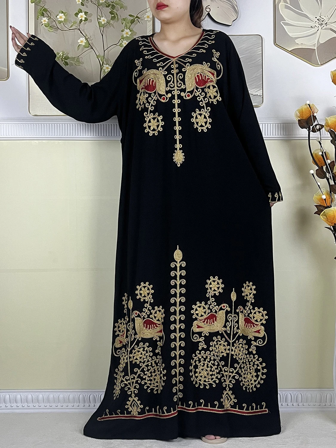 Muslim Abayas For Women Dress 2024 New Fashion Embroider Cotton Long Sleeved Loose Femme African Islam Woman Dresses With Scarf