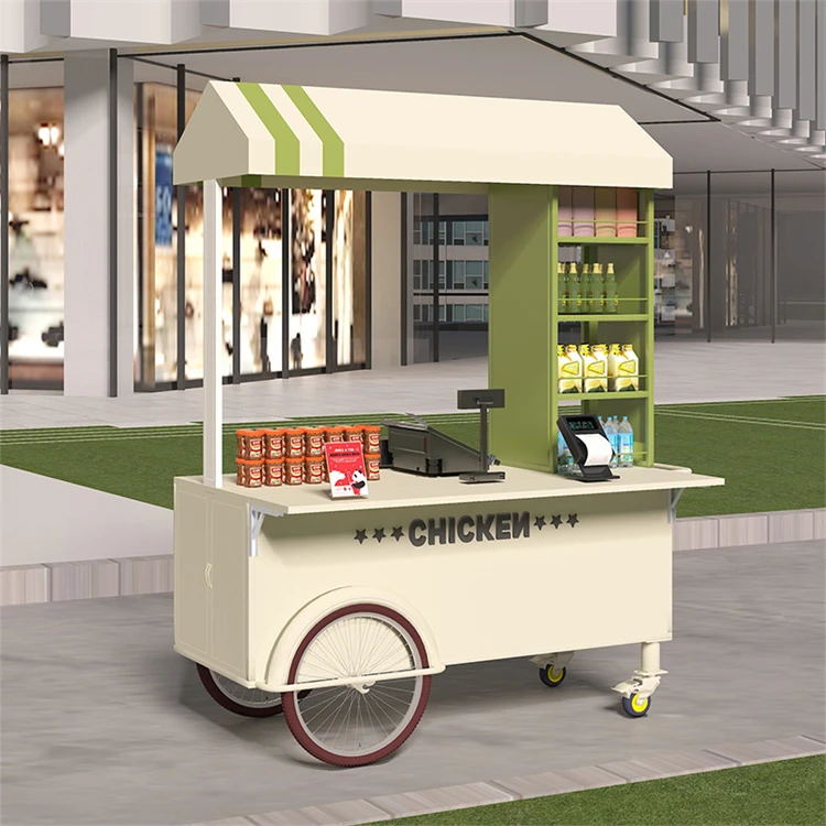 Mini Hand Push Street Snack Vending Trolley Fast Food Stand Cart With Big Storage Capacity