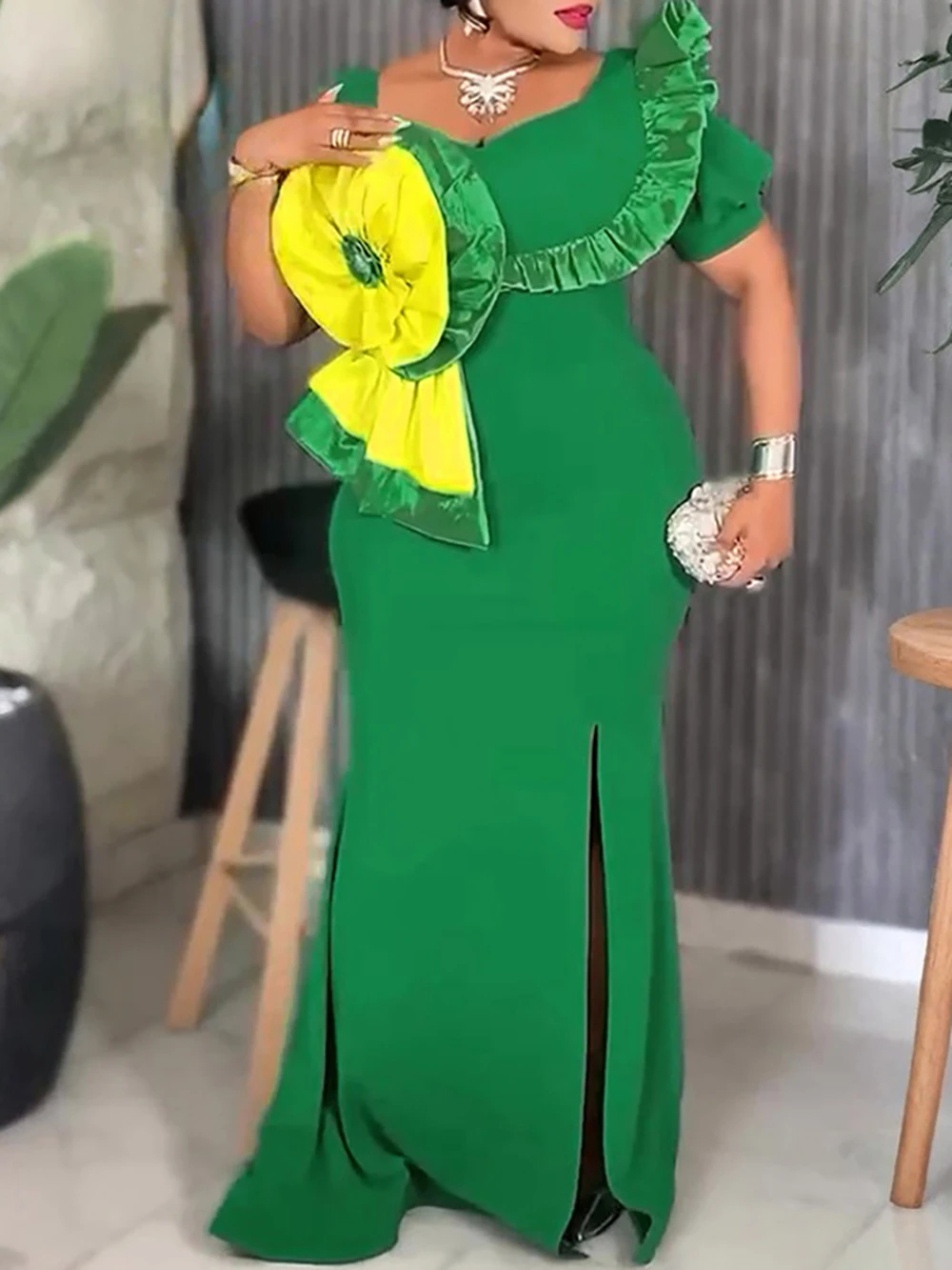 

African Mermaid Dresses For Women Wedding Party Prom Evening Gowns Short Sleeve Maxi Robes Ankara Dashiki Outfits Ladies Clothes
