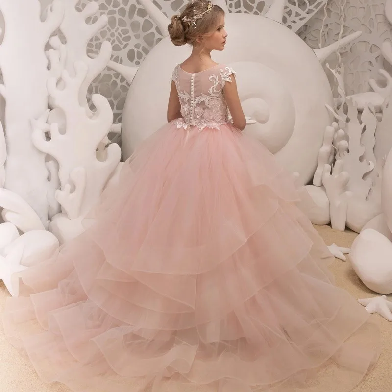 

Sleeveless Flower Girl Dress Tulle Puffy Princess For First Communion Cute Child Wedding Baptismal Dress Children's Gifts