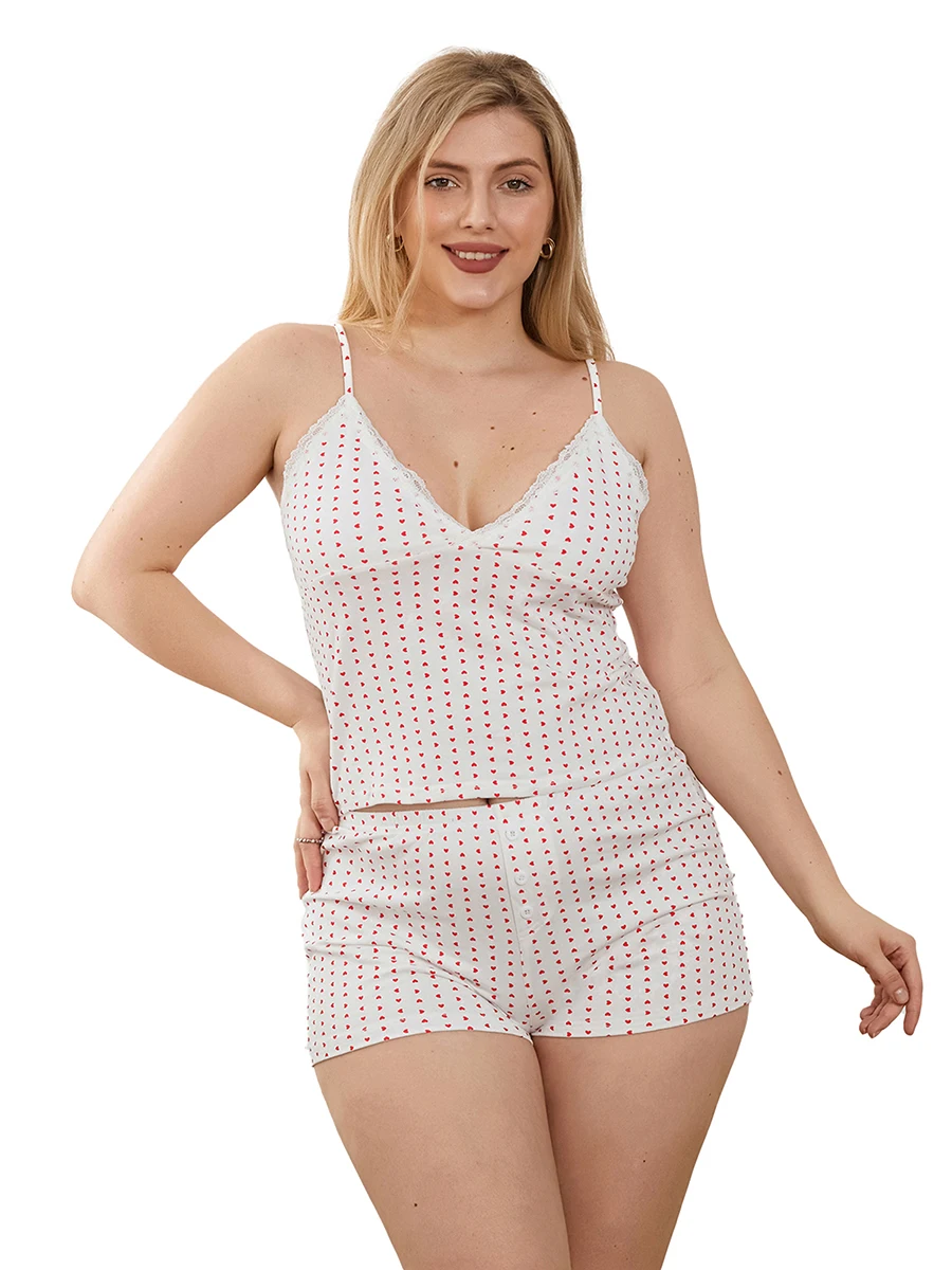 Conjunto de pijama Sexy con tirantes finos para mujer, Top sin mangas con encaje, pantalones cortos florales, ropa de dormir, trajes de salón, 2 piezas