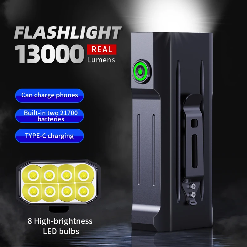 

13000 Lumens LED Flashlight USB Rechargeable Torch Light Built-in 10000mah Most Powerful Flashlight Tactical Lantern For Camping