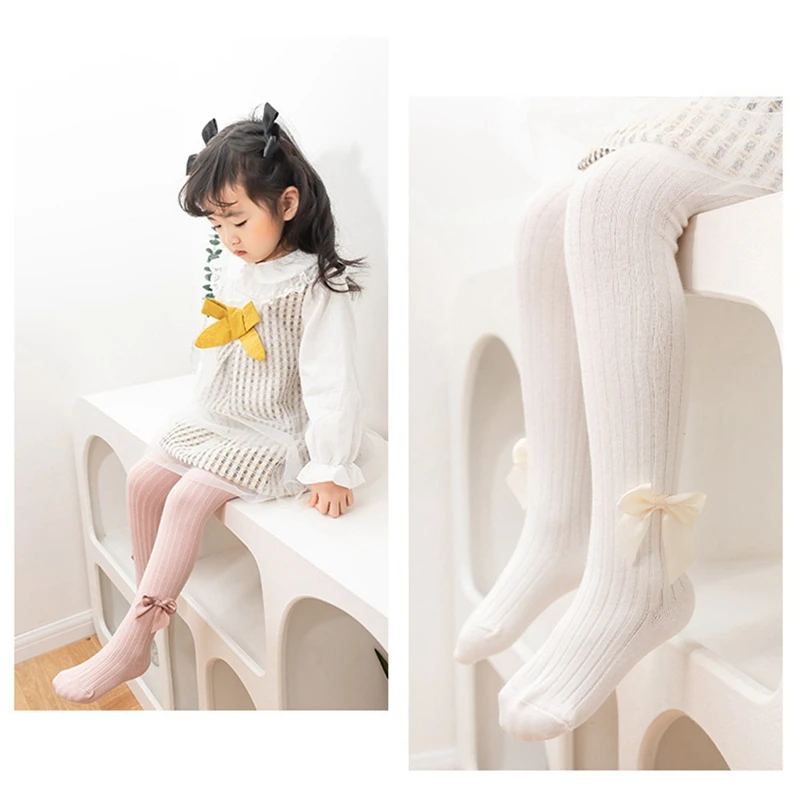 Leggings per bambini collant fiocco lavorato a maglia striscia di colore solido Leggings attillati bambino bambino ragazze primavera autunno pantaloni pantaloni