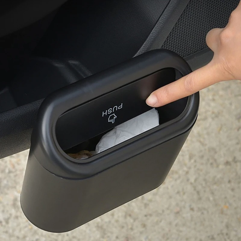 New Car Trash Can With Lid Hanging Vehicle Garbage Organizer Plastic Pressing Storage Box Auto Interior Accessories