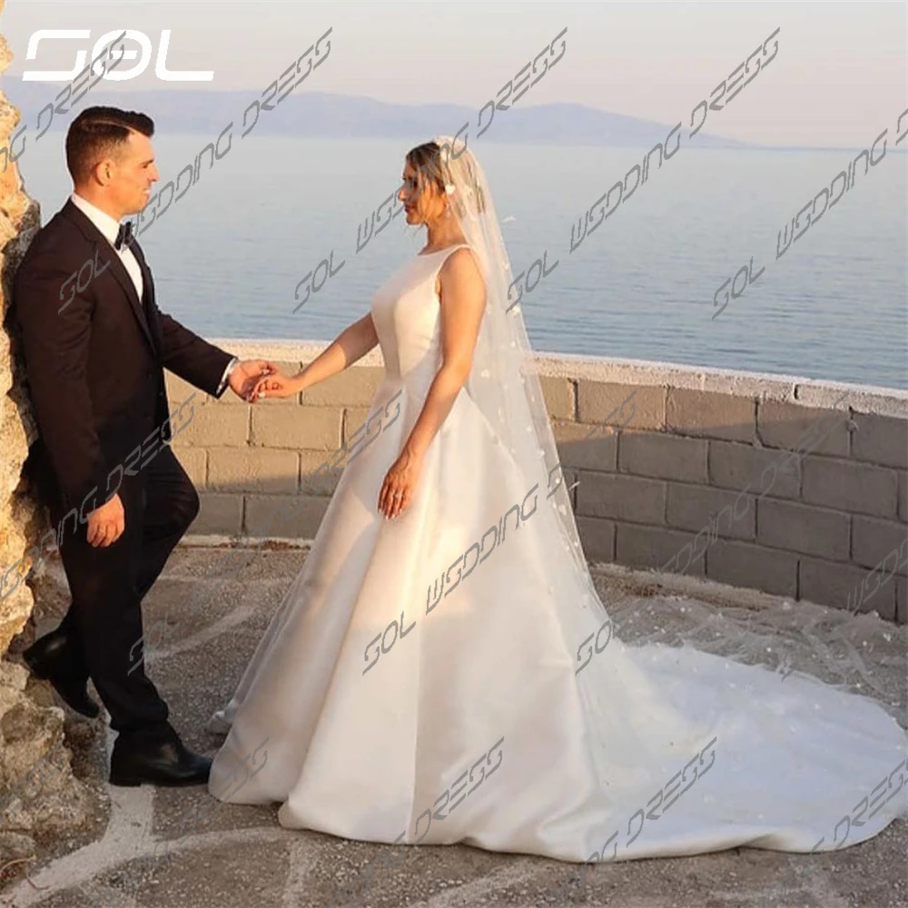 SOL-Robes de mariée en satin à col bateau pour femmes, A-ligne, Dos ouvert, Longueur au sol, Patients, Quelle que soit la robe éducative, Sur mesure