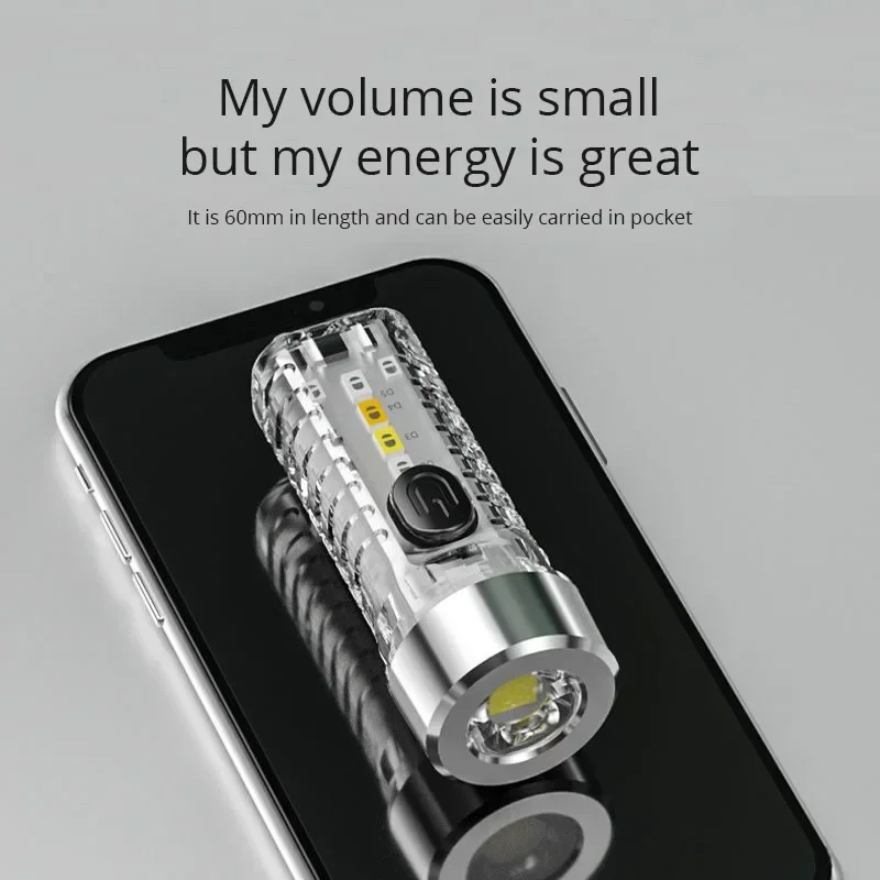 MINI Keychain Flashlight Rechargeable Light Emergency Light with Multicolor Side Lights 7 Lighting Modes For Camping, Home