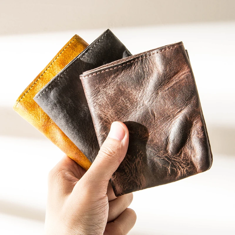 

Genuine Leather Mini Purse Men's Handmade Wallet Men Coin Purse Retro Short Wallet Layer Leather Vertical Section Wallet Women