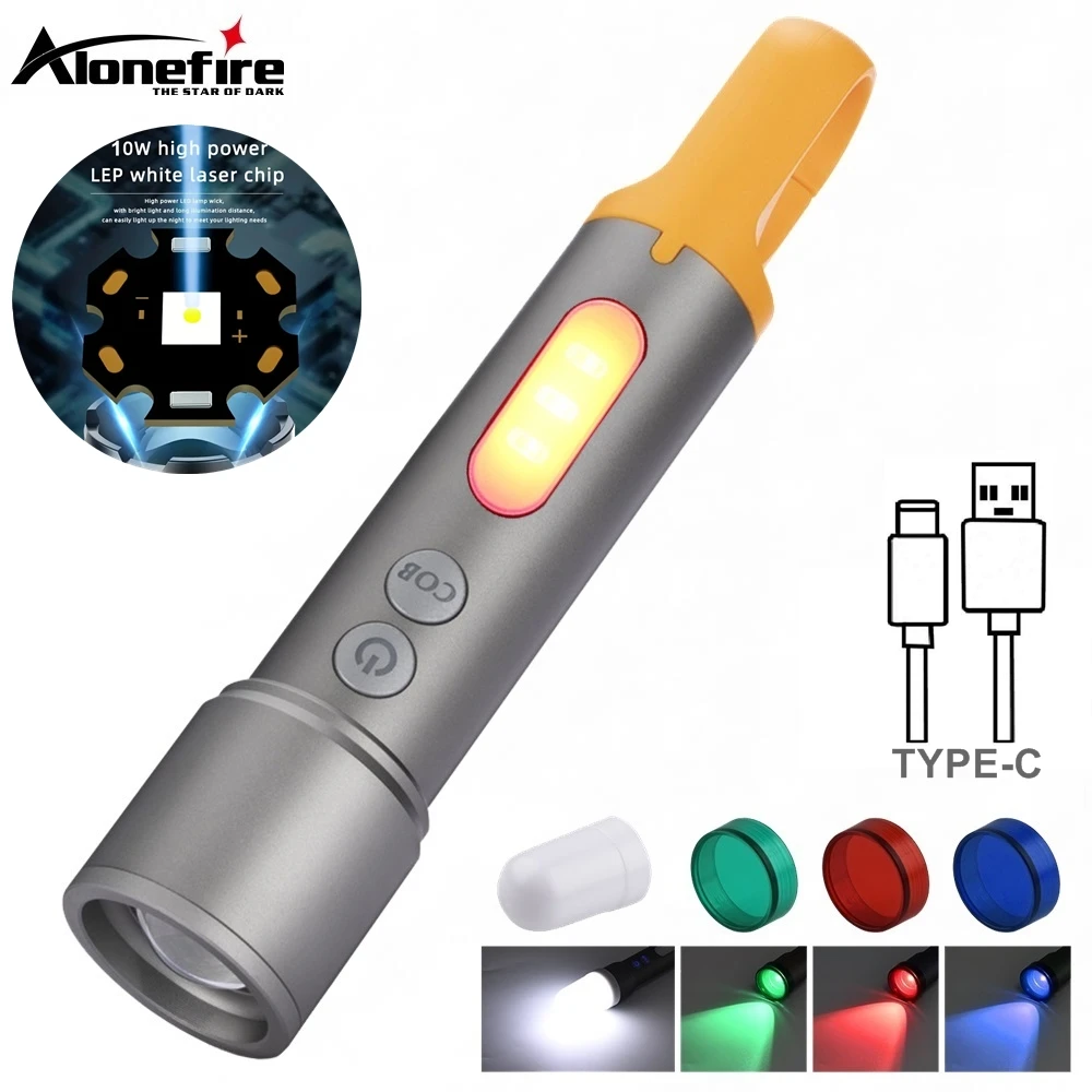 

Zoomable Round Beam Light Flashlight Red Green Blue White COB Type-C Charging Outdoor Camping Home Hiking Fishing Climbing Torch
