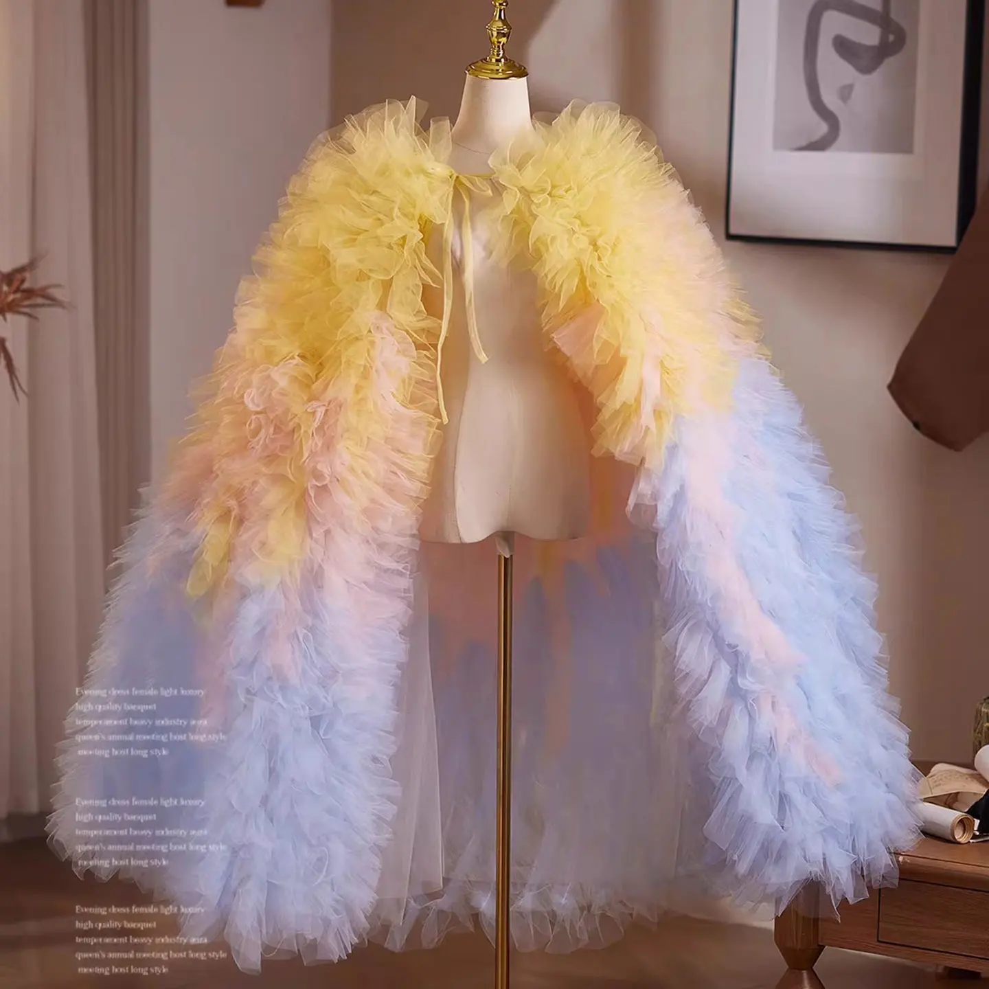 Mingli Tengda Luxury Handmade DIY Colorful  Shawl Tulle Long Train Bride Jacket Accessories High-End Photo Props Shawl for Women