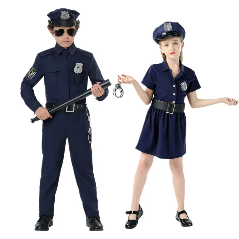 

Police Cosplay Costume Kids Children Lovely Blue Uniform for Girls Boys Job Outfit Halloween Carnival Party Clothes Roleplay