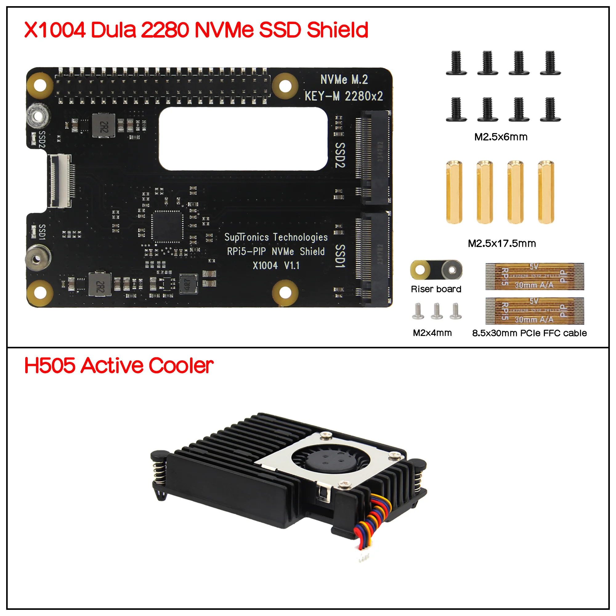 Geekworm X1004 Dual 2280 NVMe SSD shield with Cooler for Raspberry