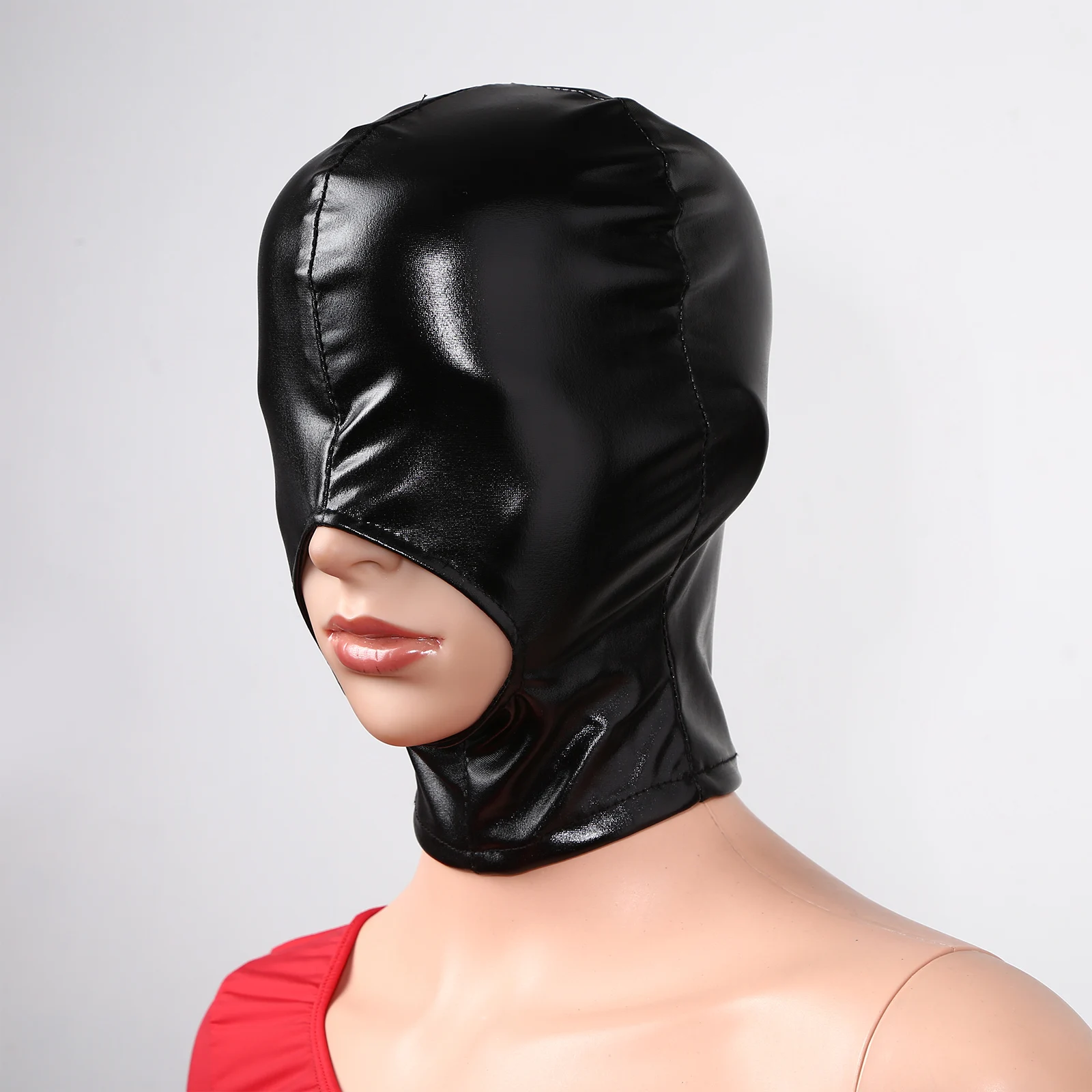 Masque facial cosplay en cuir PU pour hommes et femmes, cagoule de bondage antarctique, équipement de sauna, tête en latex, yeux ouverts, bouche sexy