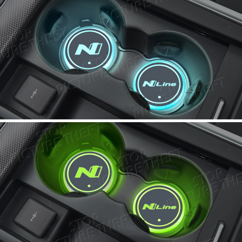 For Hyundai N line Logo Tucson Elantra i20 Veloster I30 I10 Emblem Led Car Water Cup Mat Drink Holder Auto Interior Decorative