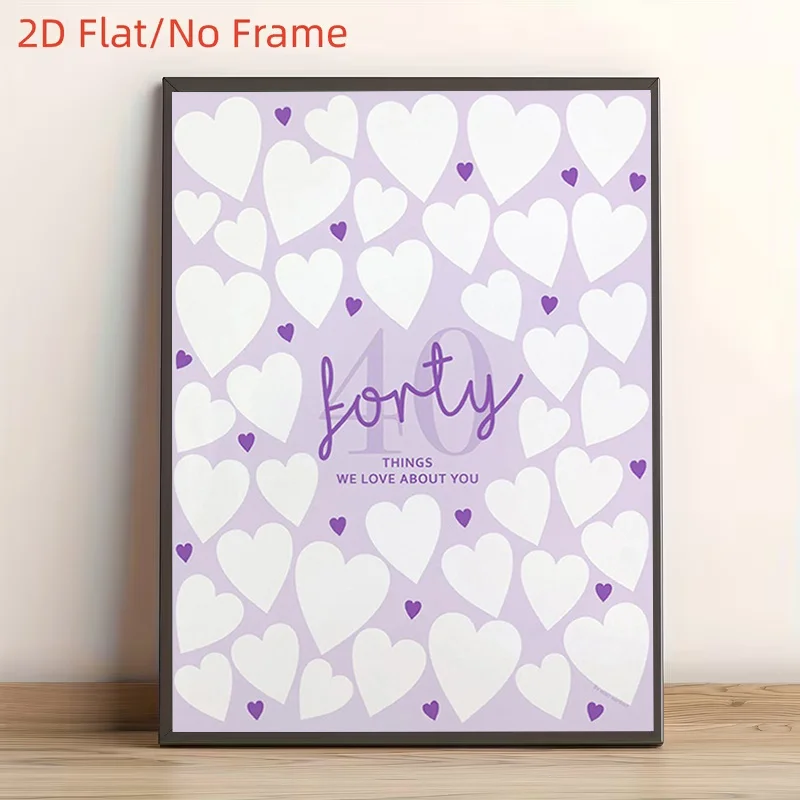 2D Flat, 2D Flat, [Posters And Prints] 1pc Unframed Canvas Painting, 40Th Birthday Poster, 40 Reasons We Love You, Heart-Shap