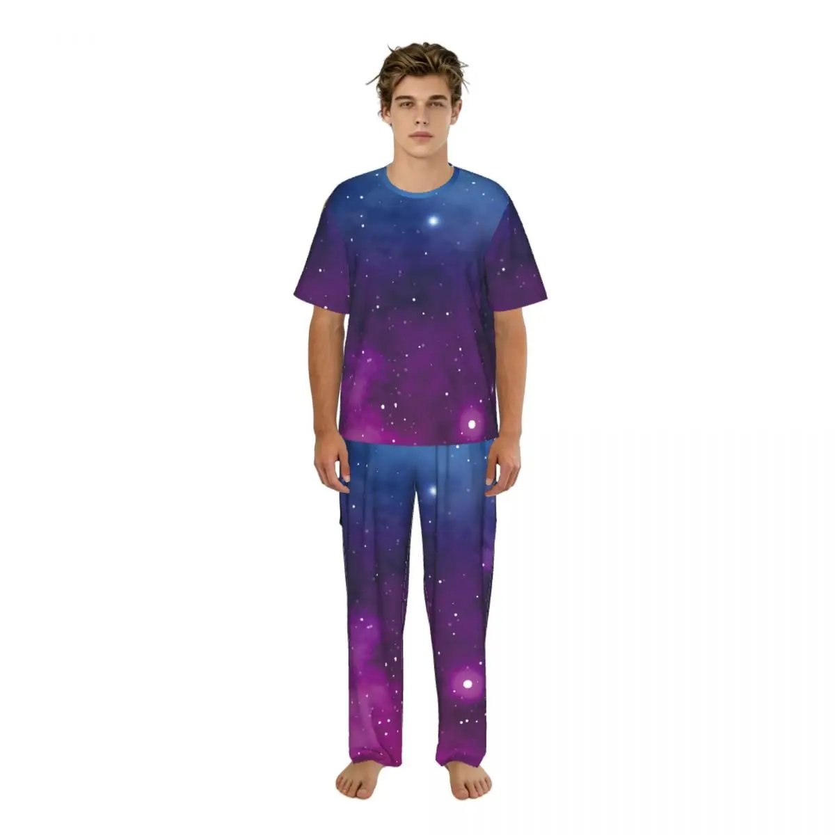 

Sleepwear Summer Spring Home Clothes Realistic Galaxy Background Short Sleeve Long Pant Nightwear