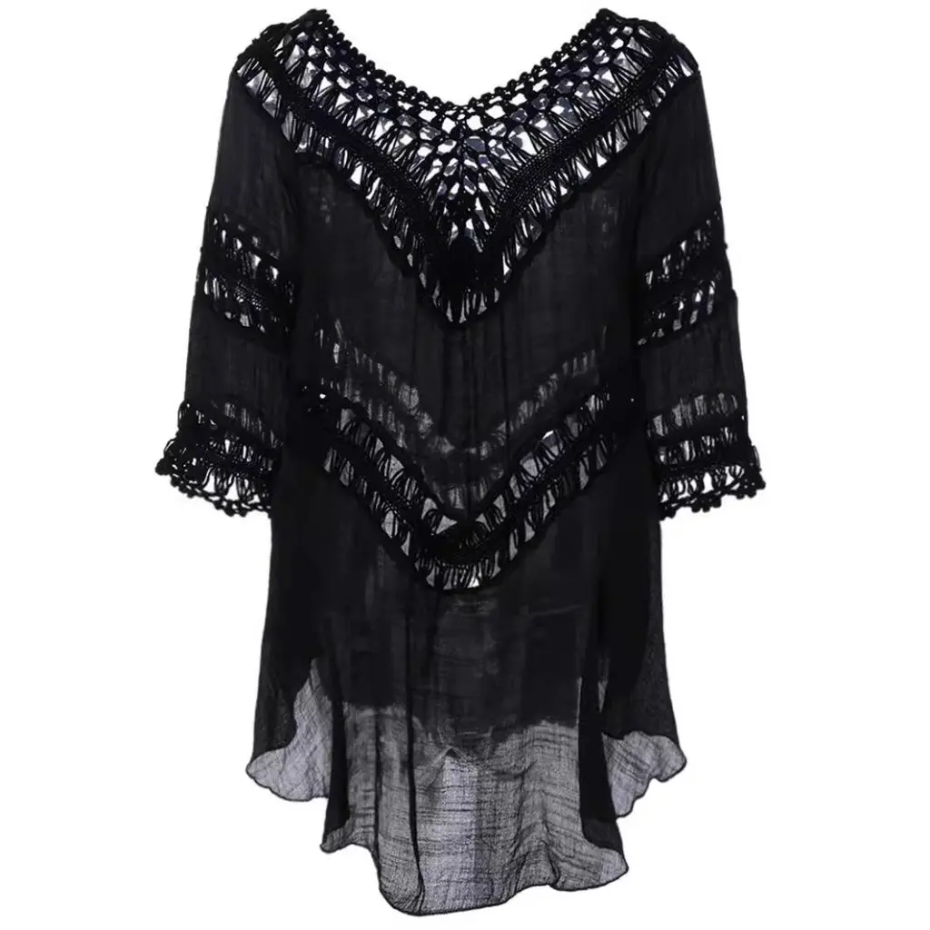 Blusa de Bikini holgada de longitud media para mujer, estilo europeo y americano, ropa de playa hueca con costura de gancho grande 118A