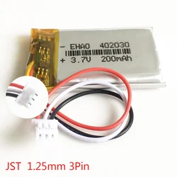 3.7V 200mAh 402030   Akumulator litowo-polimerowy LiPo JST 1,25 mm 3-pinowe złącze do ręcznego GPS Mp3 GPS Bluetooth