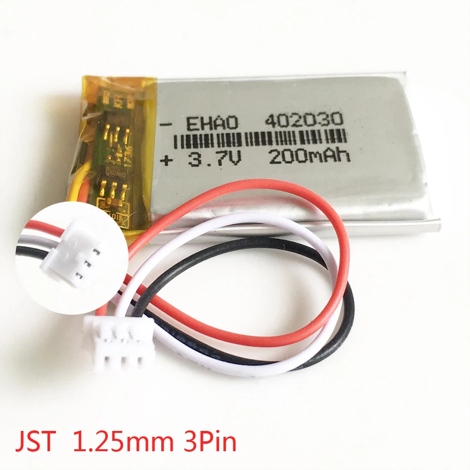 3.7V 200mAh 402030 Lithium Polymer LiPo Rechargeable Battery JST 1.25mm 3pin Connector For Handheld GPS Mp3 GPS Bluetooth