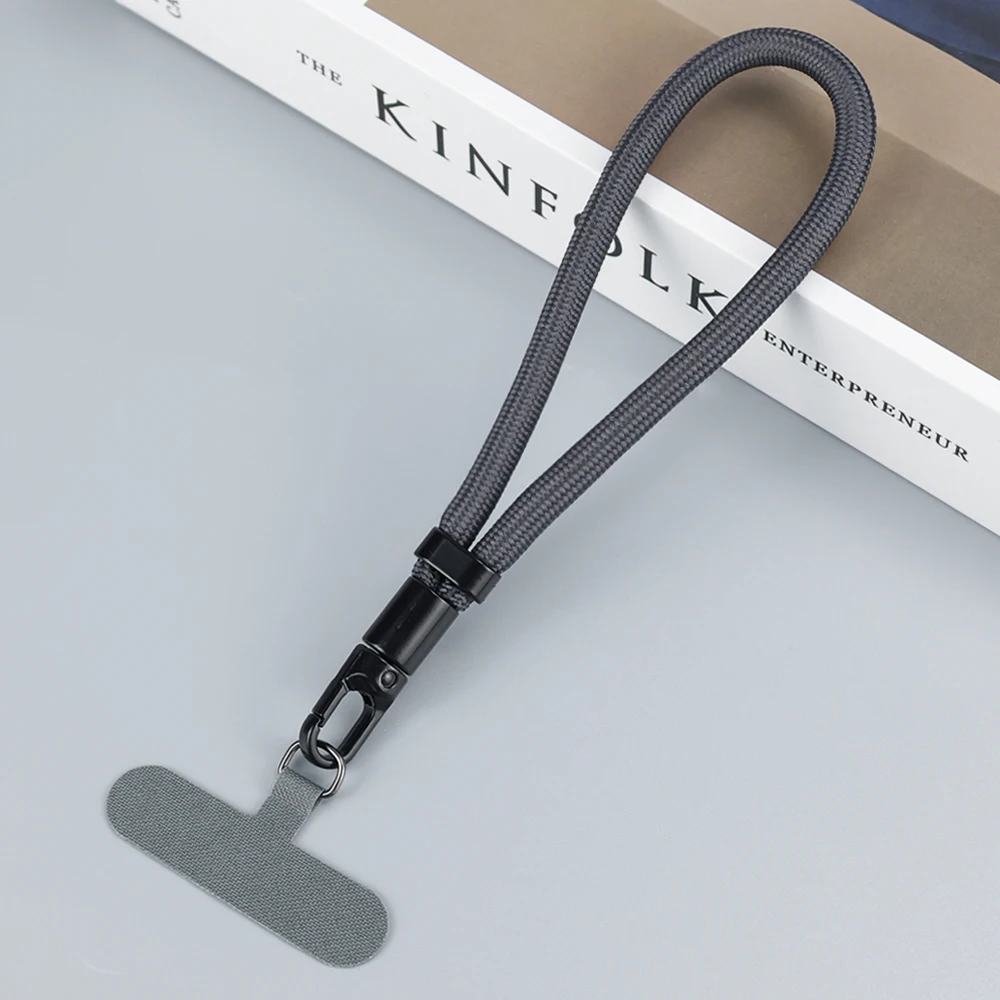 Verstelbare zelfsluitende anti-verlieskoord voor mobiele telefoons met weefkaart, korte polsband en lange nekband, compatibel met
